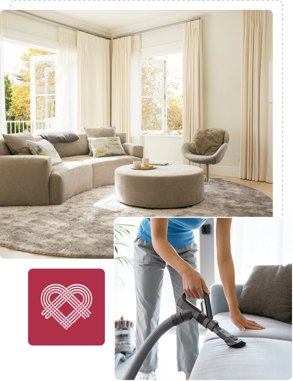 Modern living room with vacuum cleaning scene.