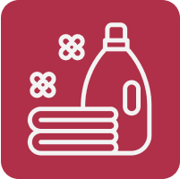 Laundry detergent and folded towels icon.